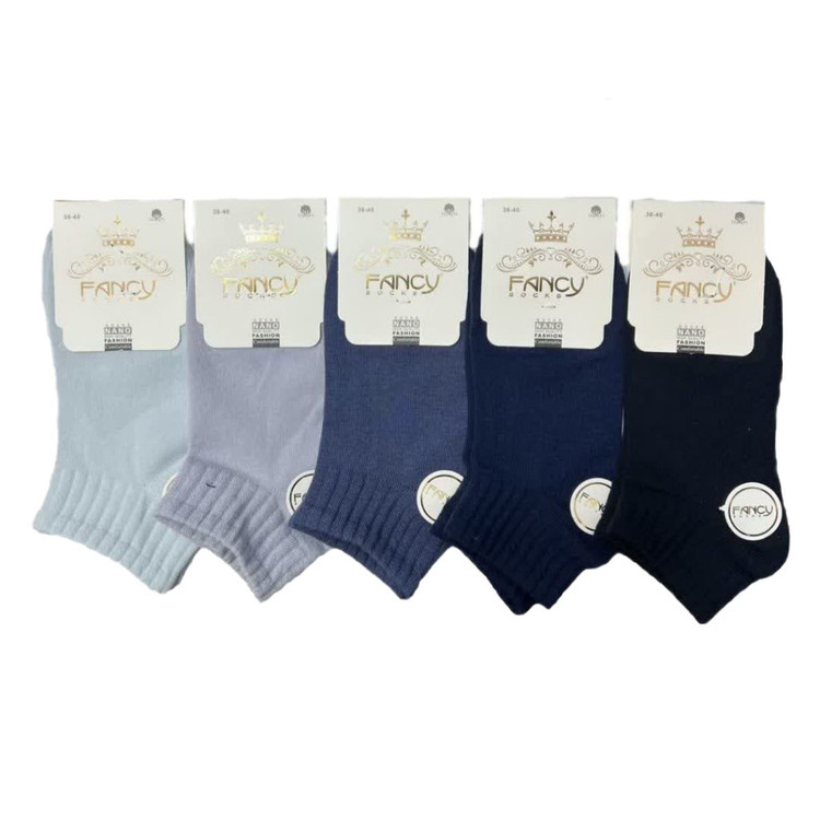 جوراب زنانه مچی طرحدار، مدل کش انگلیسی، بسته 5 جفت، طیف رنگ سرمهای، جنس نخ پنبه اعلا، سایز 36 تا 40