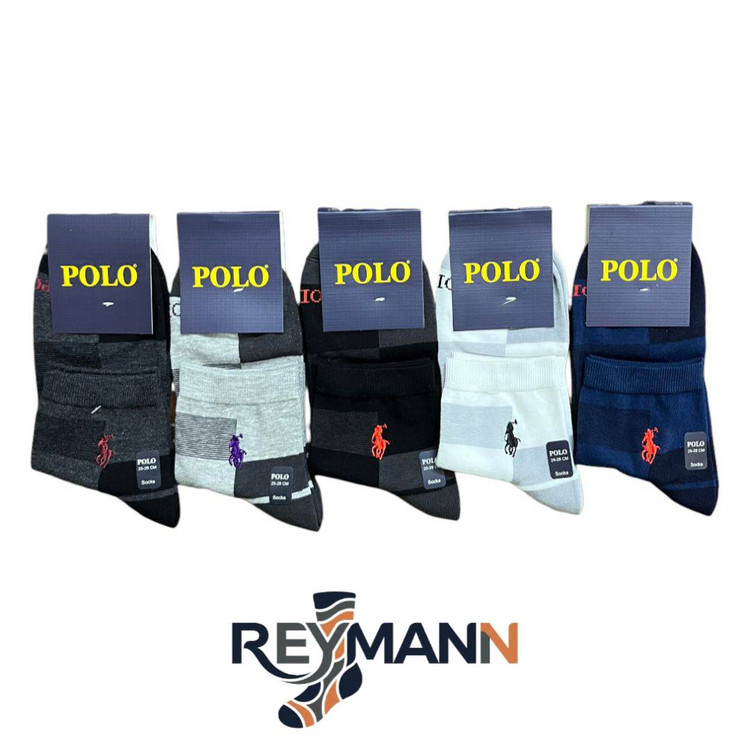 جوراب مردانه نیمساق گلدوزی پولو (۵ جفتی) پنبه، سایز 40 تا 4۵، طرح چهارخونه راه راه