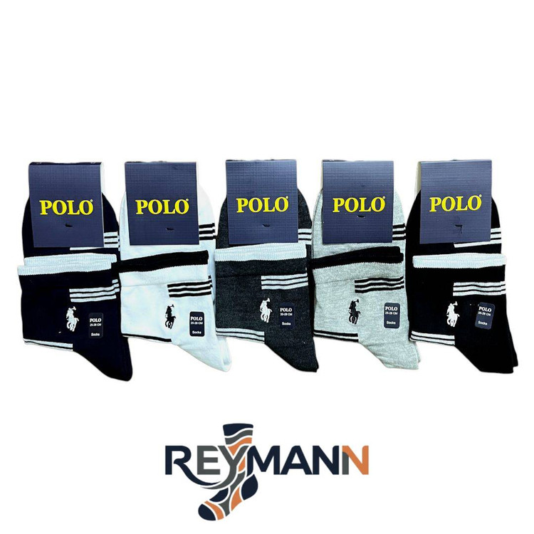 جوراب مردانه نیمساق گلدوزی پولو (۵ جفتی) پنبه، سایز 40 تا 4۵، طرح سه خط