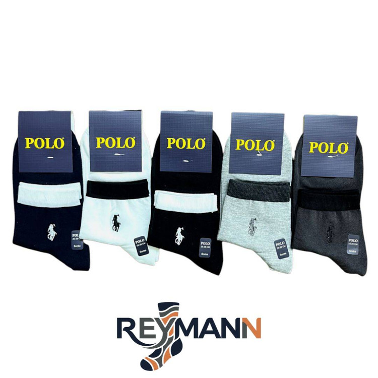 جوراب مردانه نیمساق گلدوزی پولو (۵ جفتی) پنبه، سایز 40 تا 4۵، طرح ساده کش