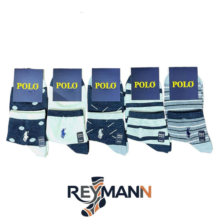 جوراب مردانه نیمساق گلدوزی پولو (۵ جفتی) پنبه، سایز 40 تا 4۵، طرح خالدار سرمه ای